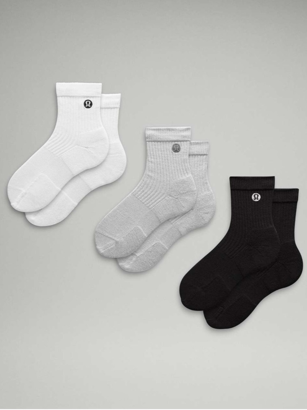 Lululemon Women’s Daily Stride Ribbed Crew Sock *3 pack, Black/Grey/White, Large